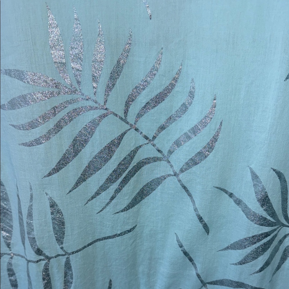 Sunny Oceans Light Aqua Foil Leaf Tiered Tunic Dress🌴🌸 - Picture 8 of 10
